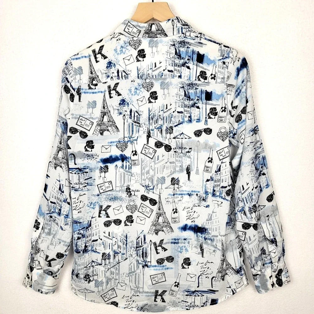 Karl Lagerfeld Paris Womens Long Sleeve Whimsical Blouse S Long Sleeve Button Up - Picture 3 of 8